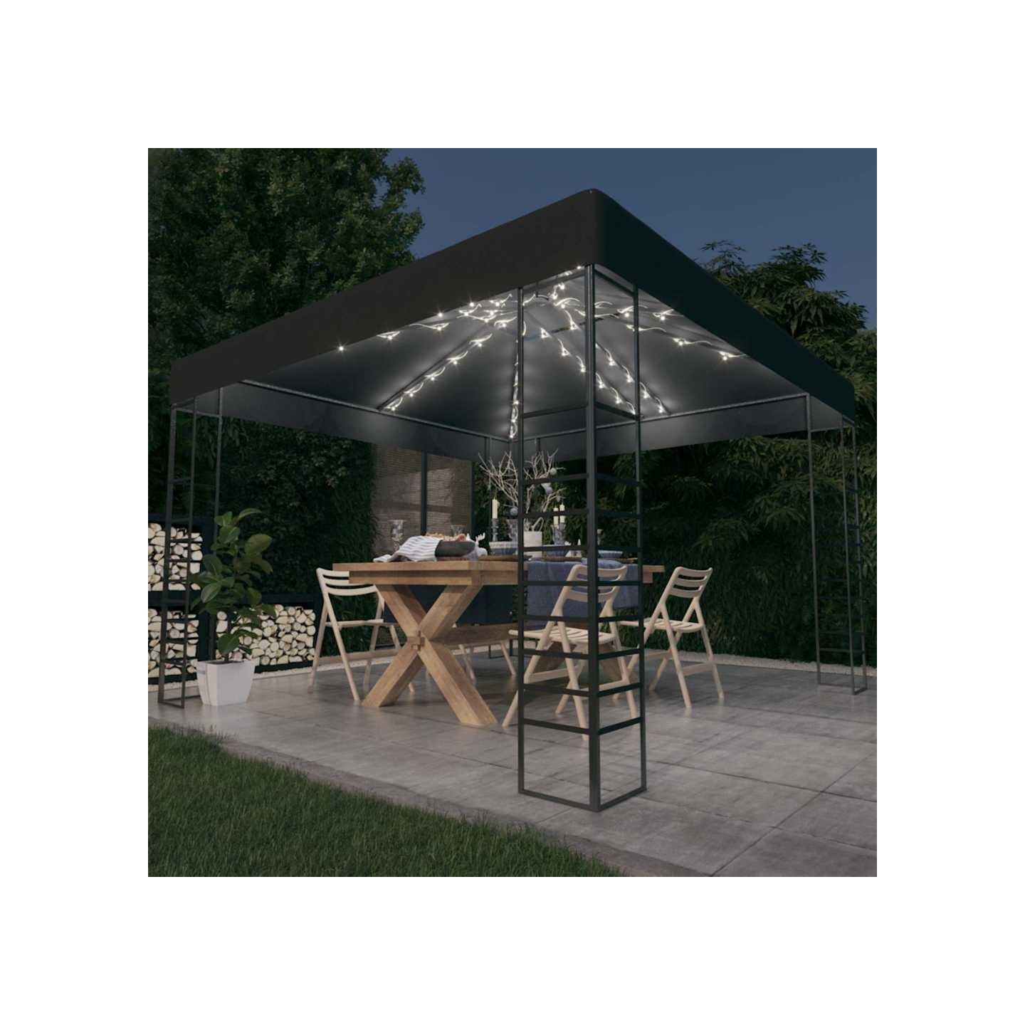 Chapiteau de jardin avec lumières LED 3x3 m Anthracite