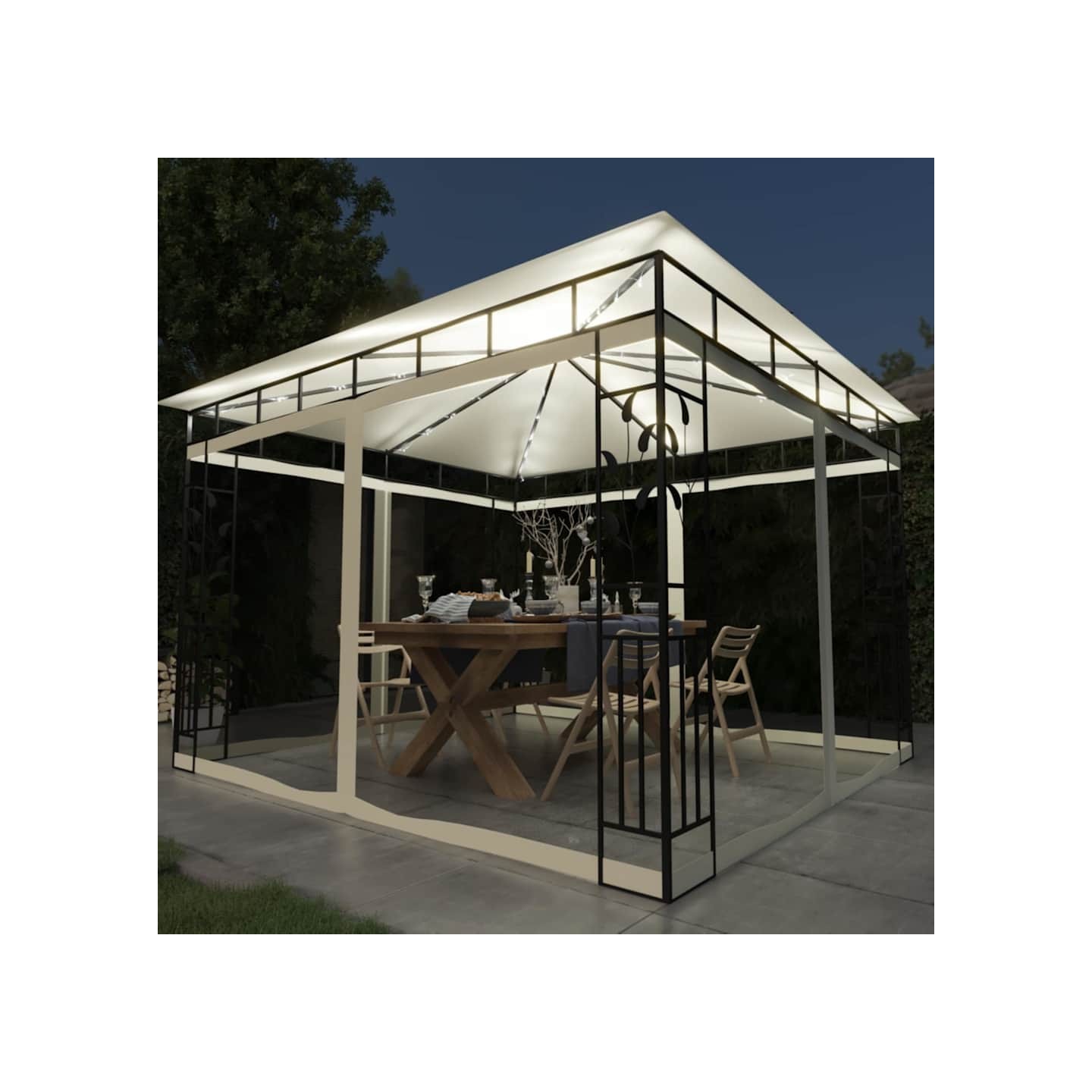 Tonnelle avec moustiquaire et lumières LED 3x3x2,73 m Crème