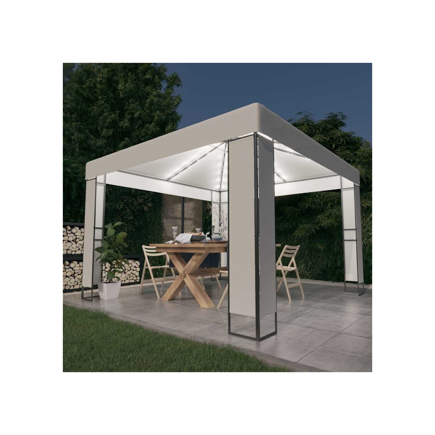 Tonnelle avec double toit et lumières LED 3x3 m Blanc