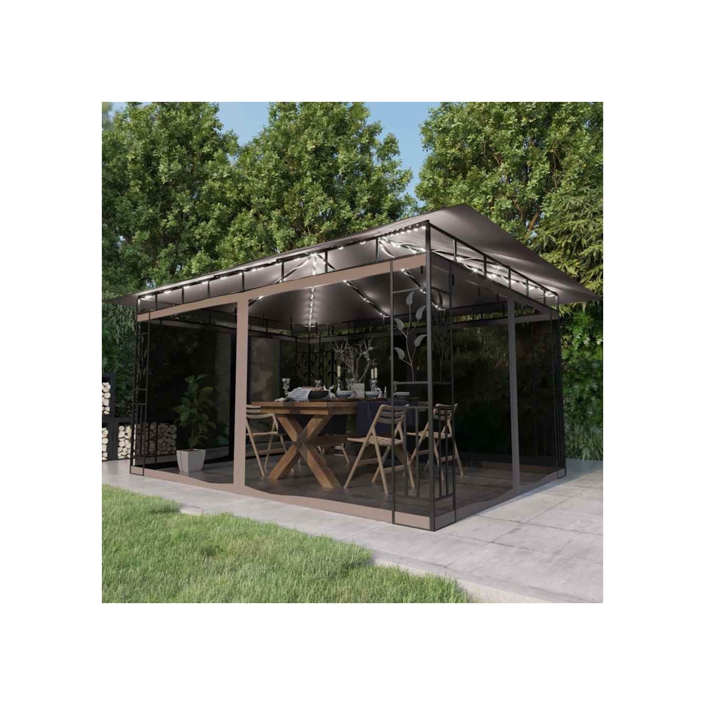Tonnelle avec moustiquaire et lumières LED 4x3x2,73 m Taupe