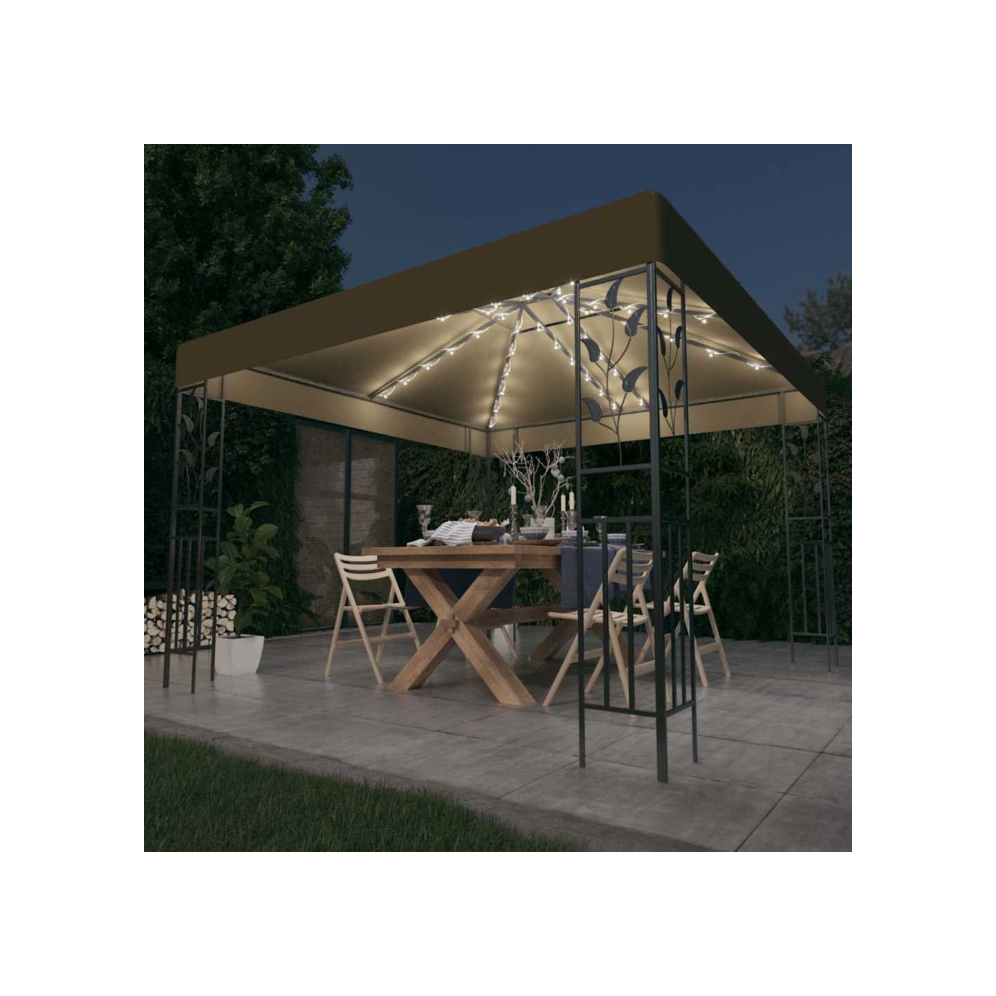 Tonnelle avec guirlande lumineuse à LED 3x3 m Taupe
