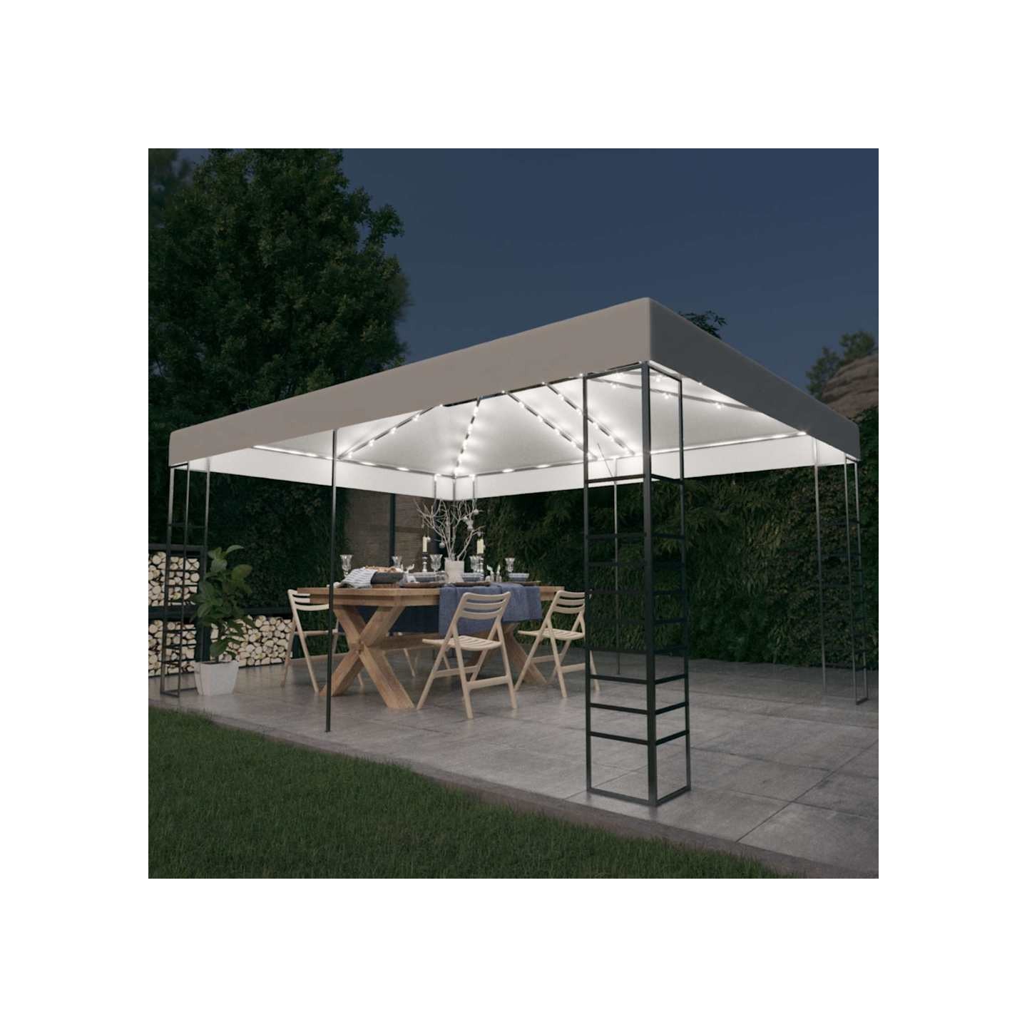 Tonnelle avec guirlande lumineuse à LED 4x3x2,7 m Blanc