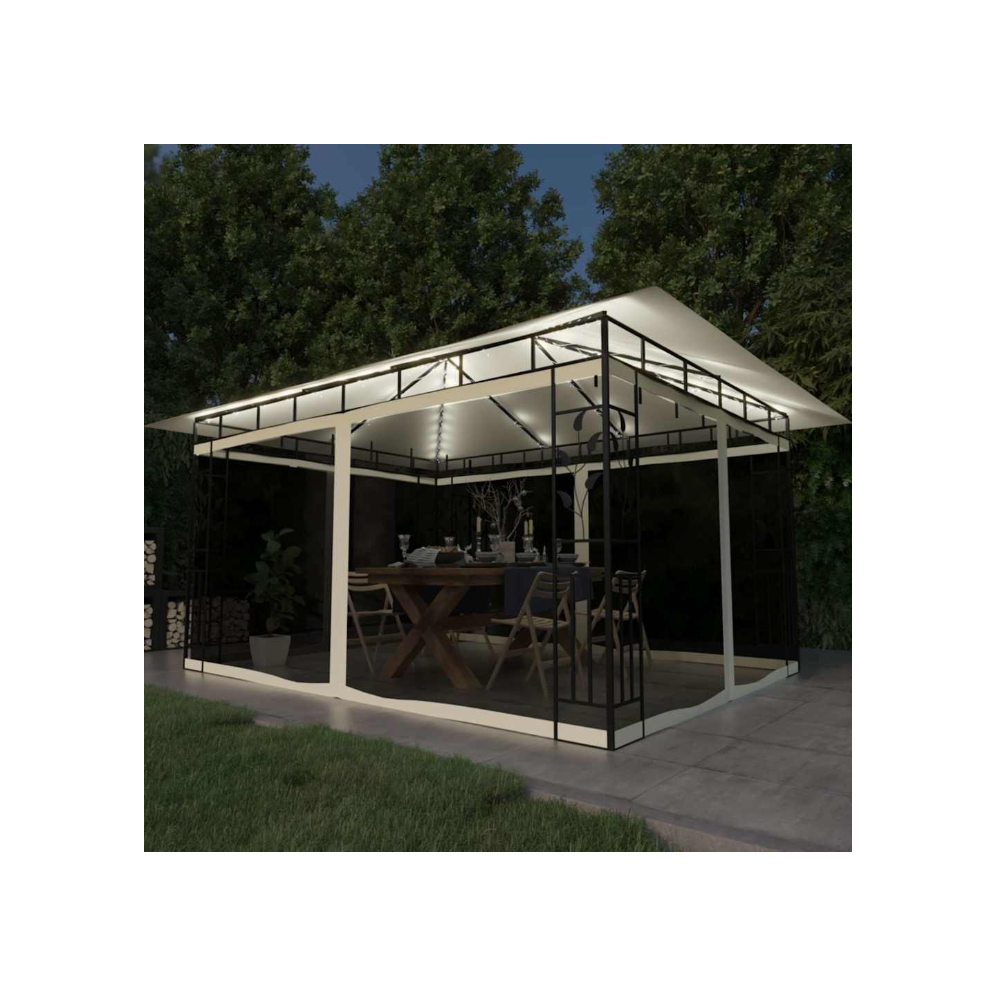 Tonnelle avec moustiquaire et lumières LED 4x3x2,73 m Crème