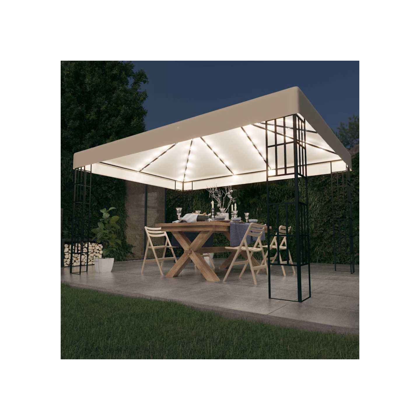Tonnelle avec guirlande lumineuse à LED 3x4 m Crème