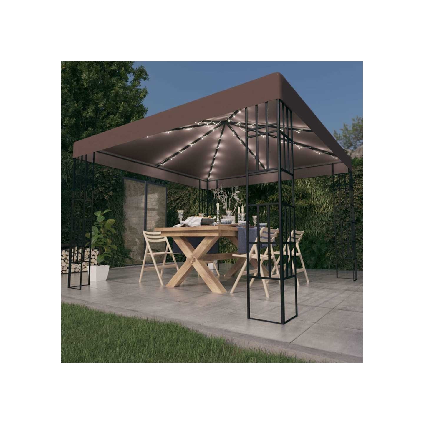 Tonnelle avec guirlande lumineuse à LED 3x3 m Taupe