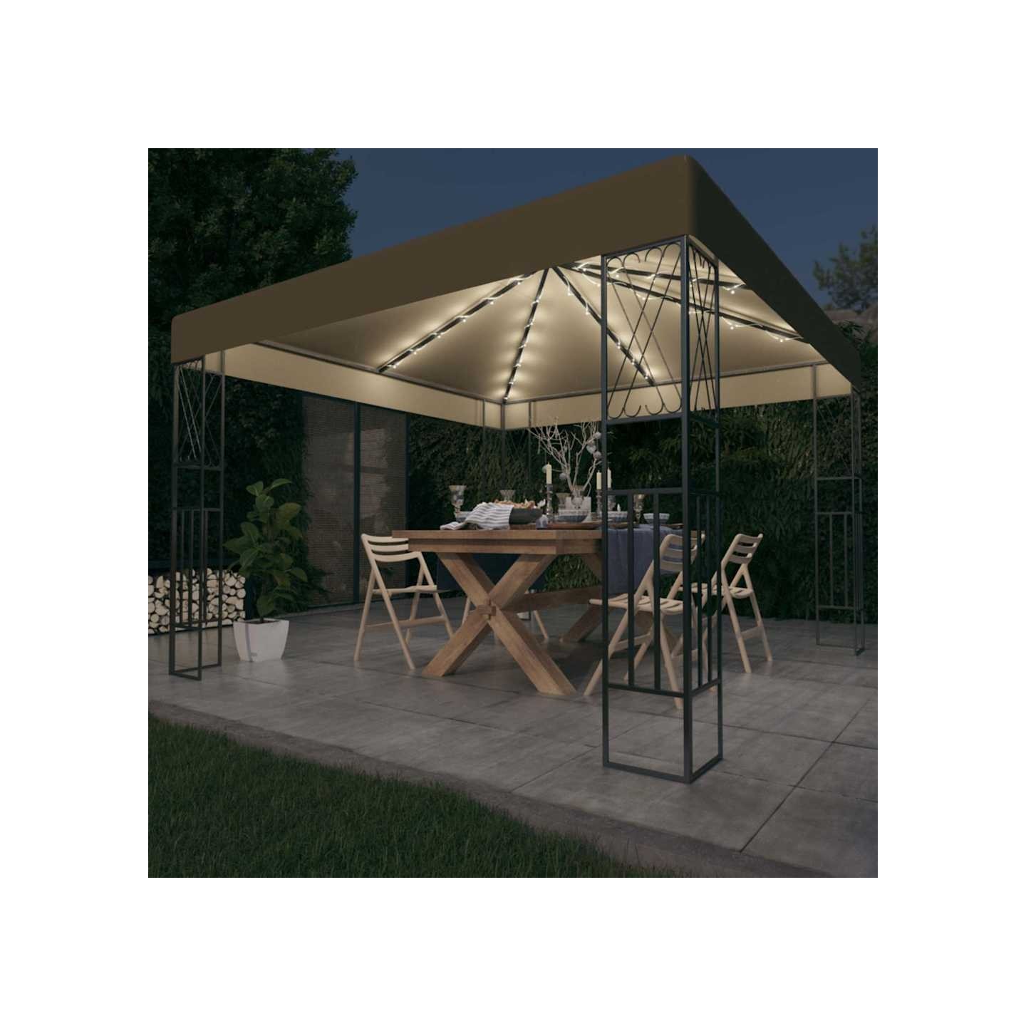 Tonnelle avec guirlande lumineuse à LED 3x3 m Taupe Tissu