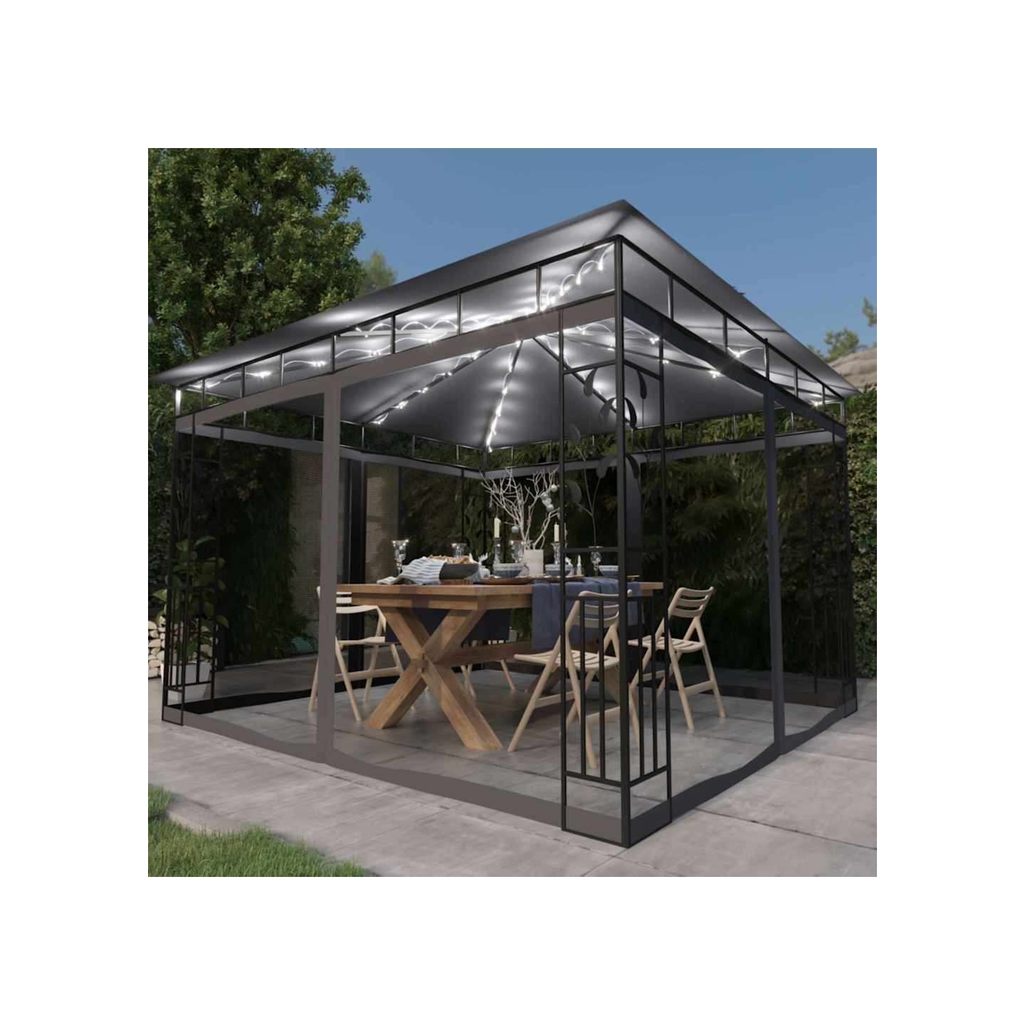 Tonnelle avec moustiquaire et lumières LED 3x3x2,73m Anthracite