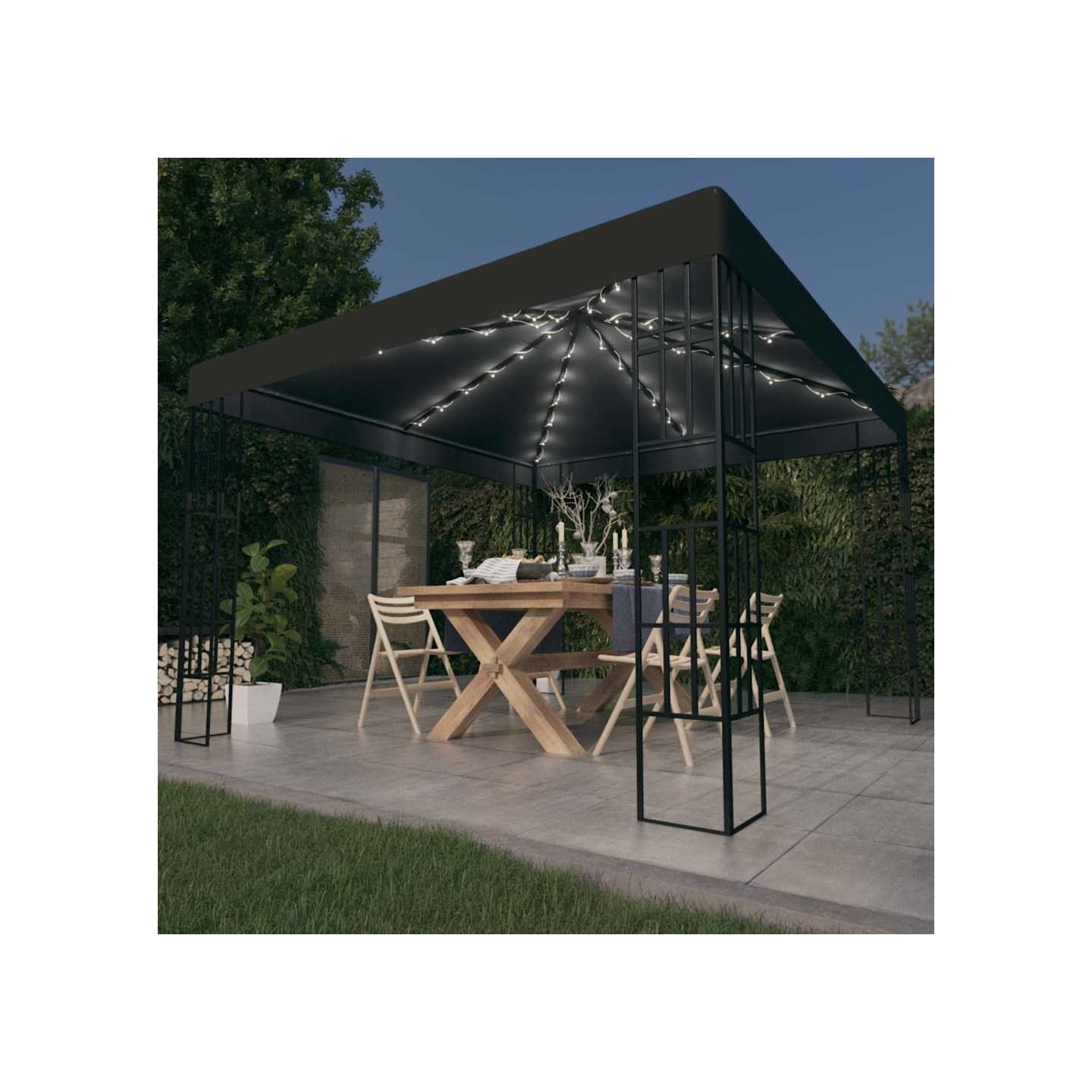 Tonnelle avec guirlande lumineuse à LED 3x3 m Anthracite