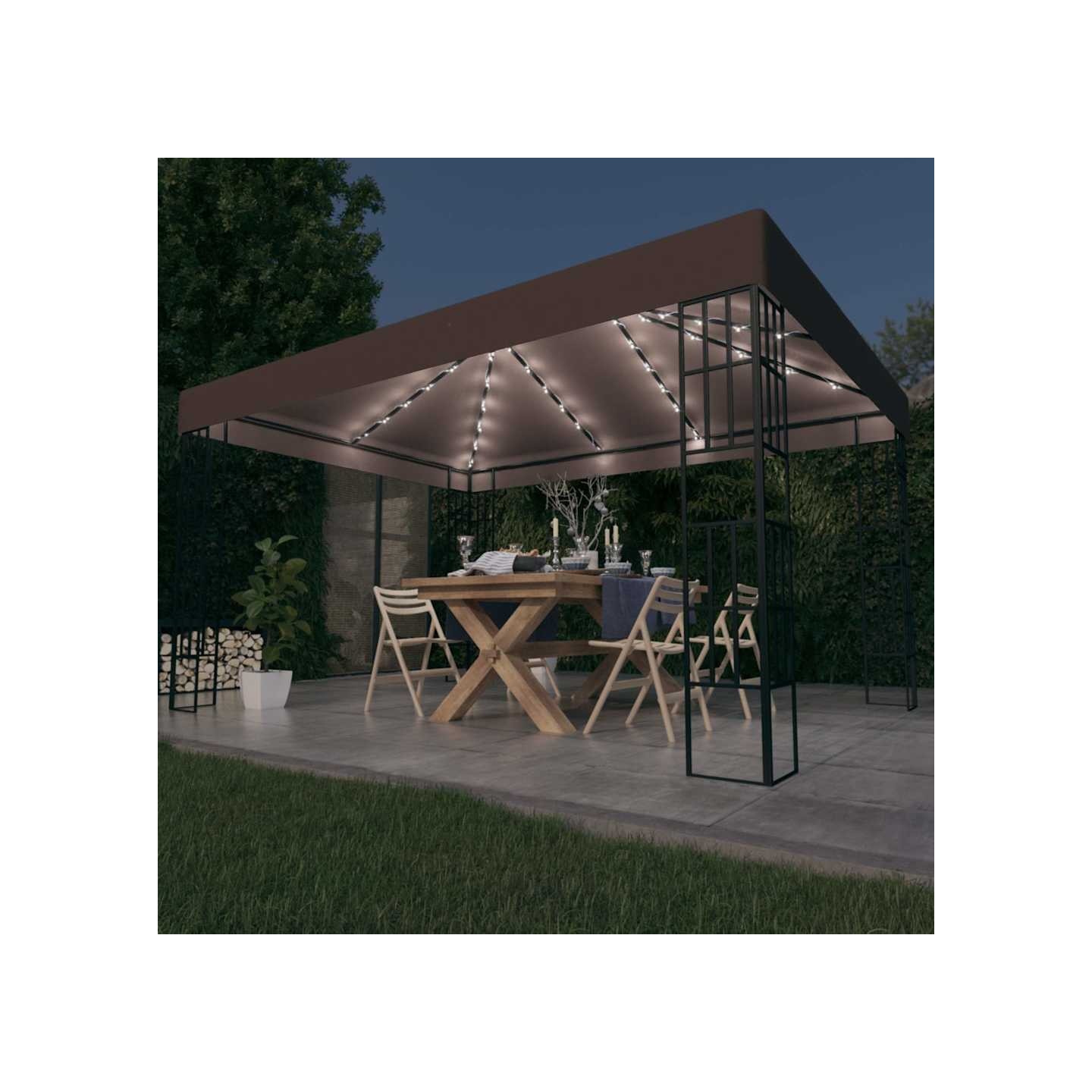 Tonnelle avec guirlande lumineuse à LED 4x3 m Taupe