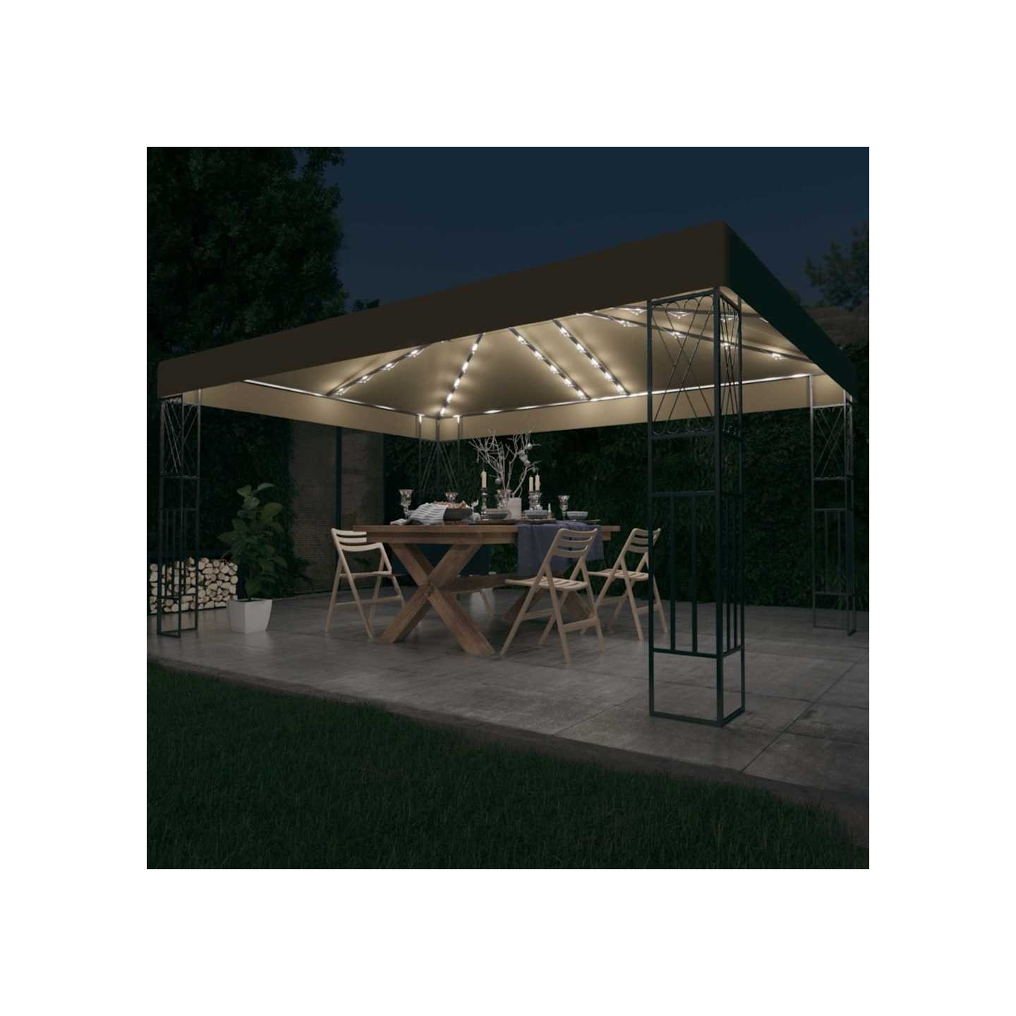 Tonnelle avec guirlande lumineuse à LED 3x4 m Taupe Tissu