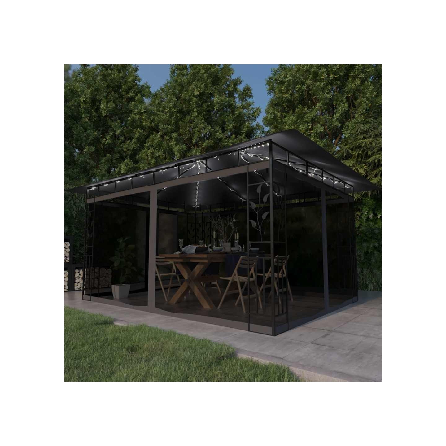 Tonnelle avec moustiquaire et lumières LED 4x3x2,73m Anthracite