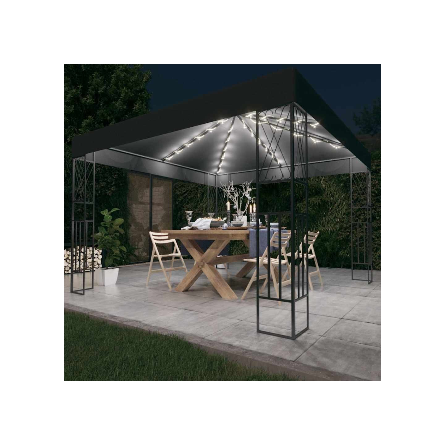 Tonnelle avec guirlande lumineuse à LED 3x3 m Anthracite Tissu