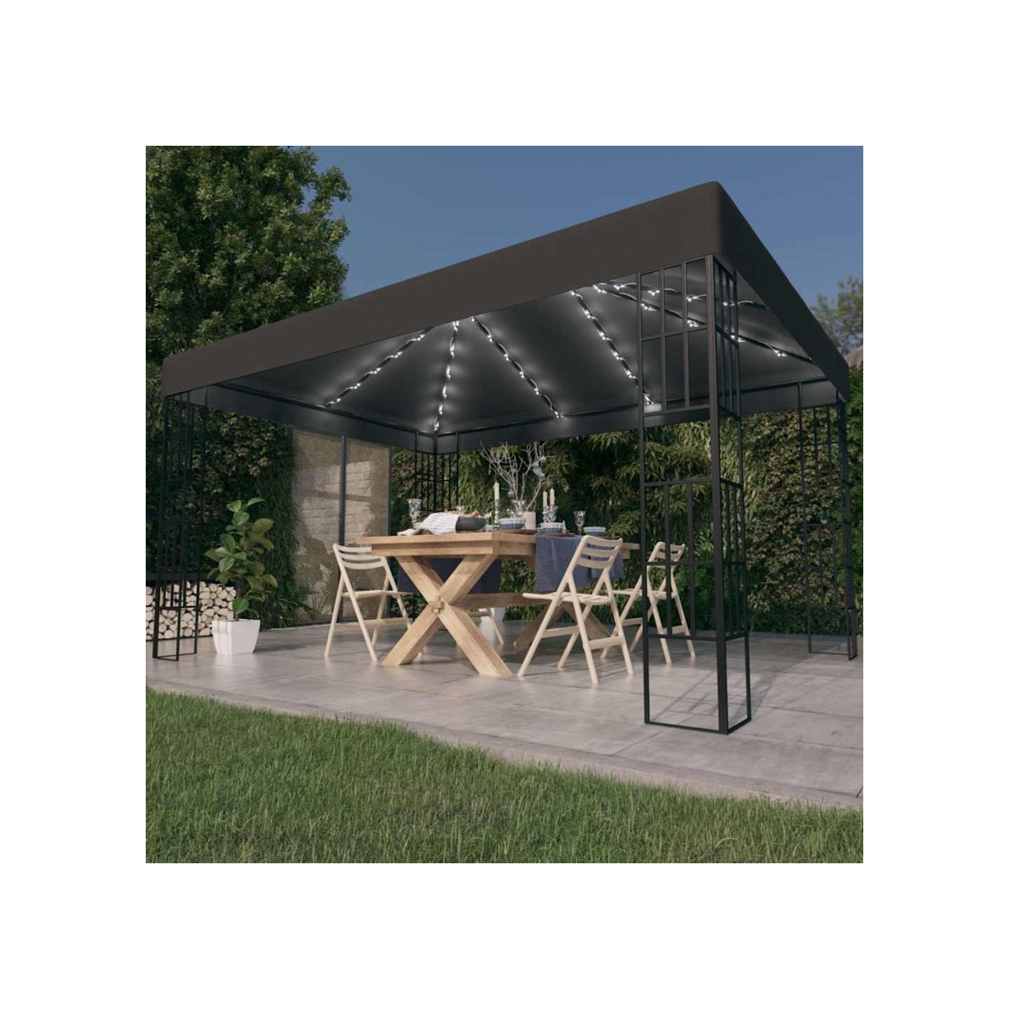 Tonnelle avec guirlande lumineuse à LED 3x4 m Anthracite