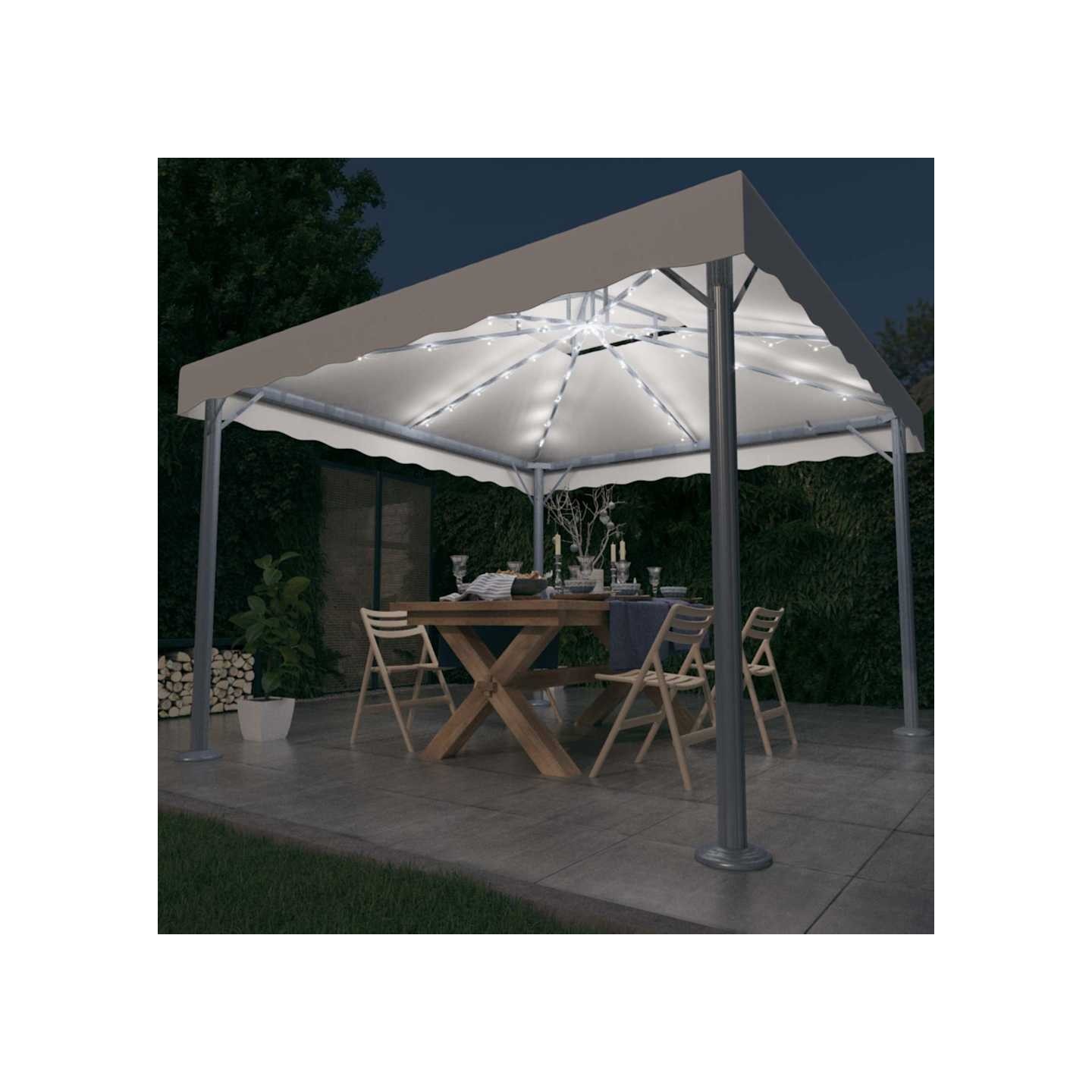 Tonnelle avec guirlande lumineuse LED 300x300cm Crème Aluminium