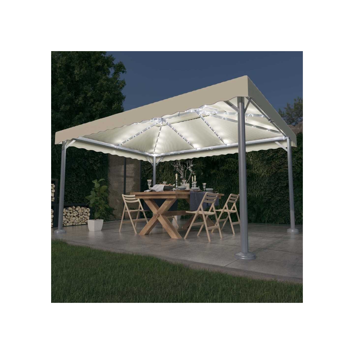 Tonnelle avec guirlande lumineuse à LED 4x3 m Crème Aluminium
