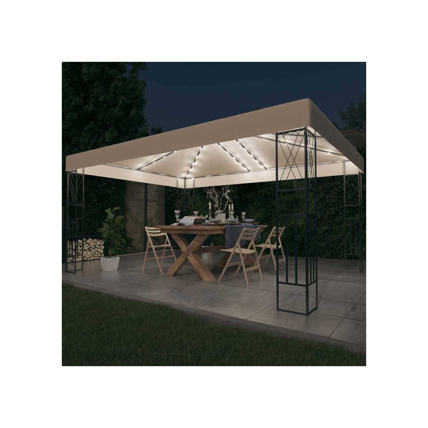 Tonnelle avec guirlande lumineuse à LED 3x4 m Crème Tissu