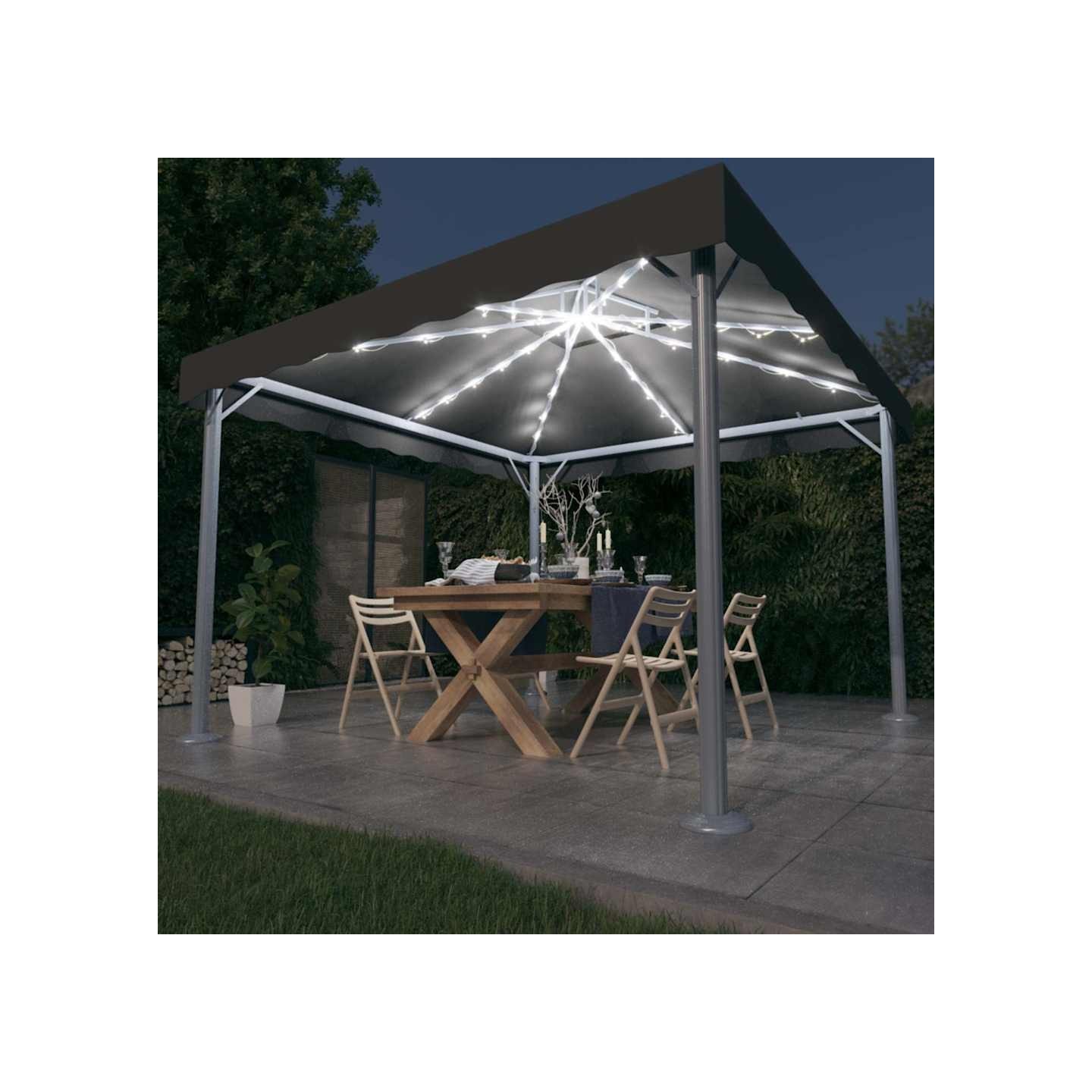 Tonnelle avec guirlande lumineuse LED 300x300 cm Anthracite