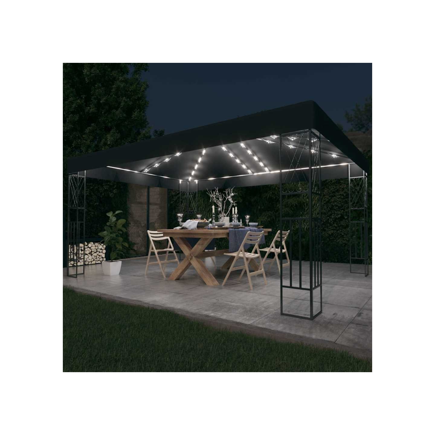 Tonnelle avec guirlande lumineuse à LED 3x4 m Anthracite Tissu