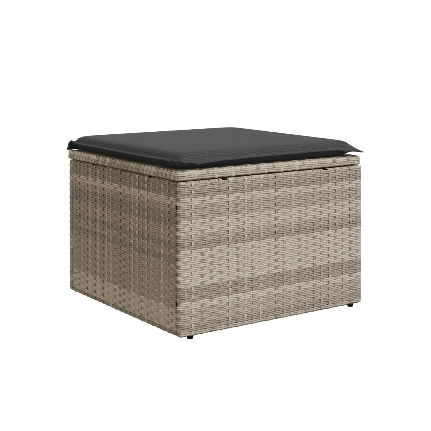Tabouret de jardin coussin gris clair 55x55x37cm résine tressée