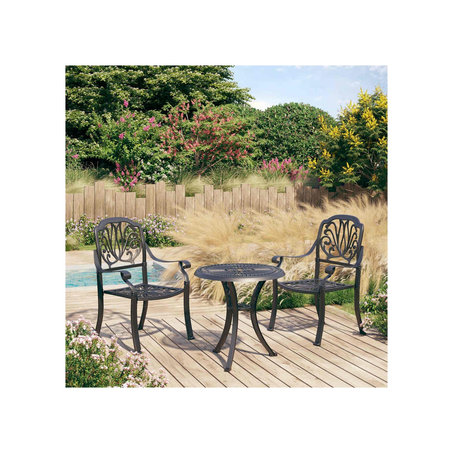 Ensemble de bistro 3 pcs Aluminium coulé Noir