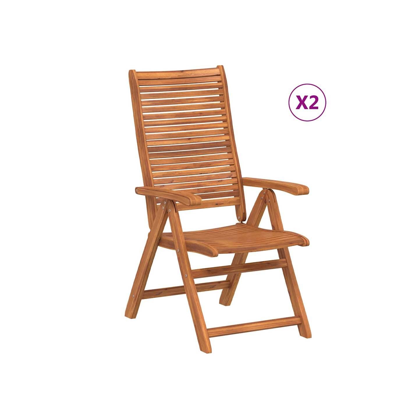 Fauteuils pliants inclinables, lot de 2, en bois d'acacia massif