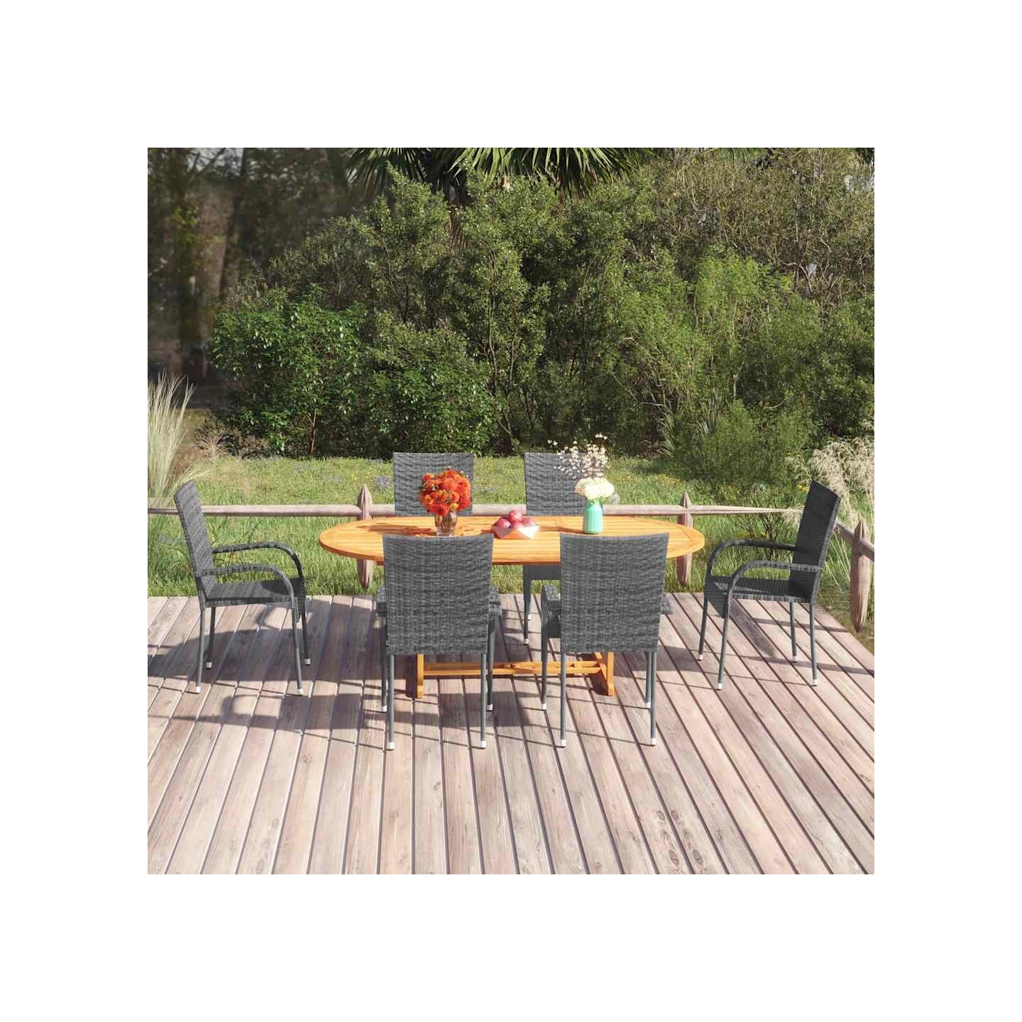 Ensemble à manger de jardin 7 pcs Résine tressée Gris