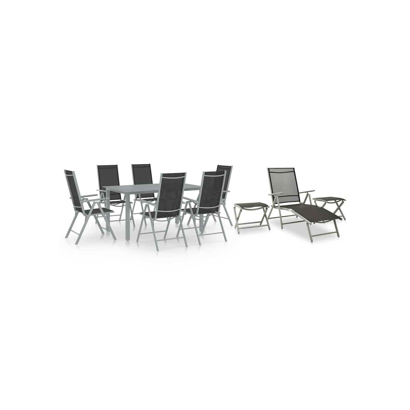 Ensemble à manger de jardin 10 pcs noir et argenté
