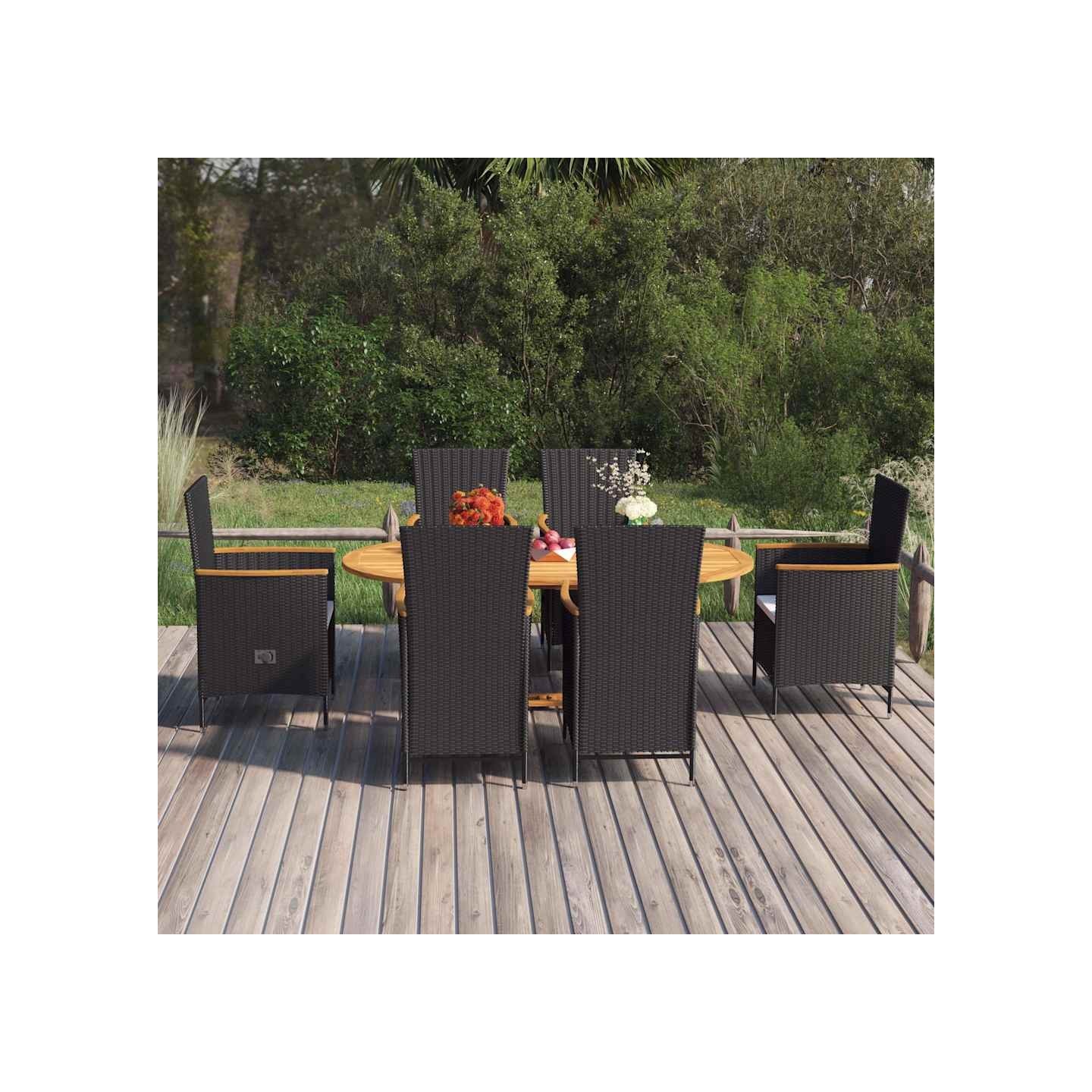 Ensemble à manger de jardin 7 pcs Résine tressée Noir