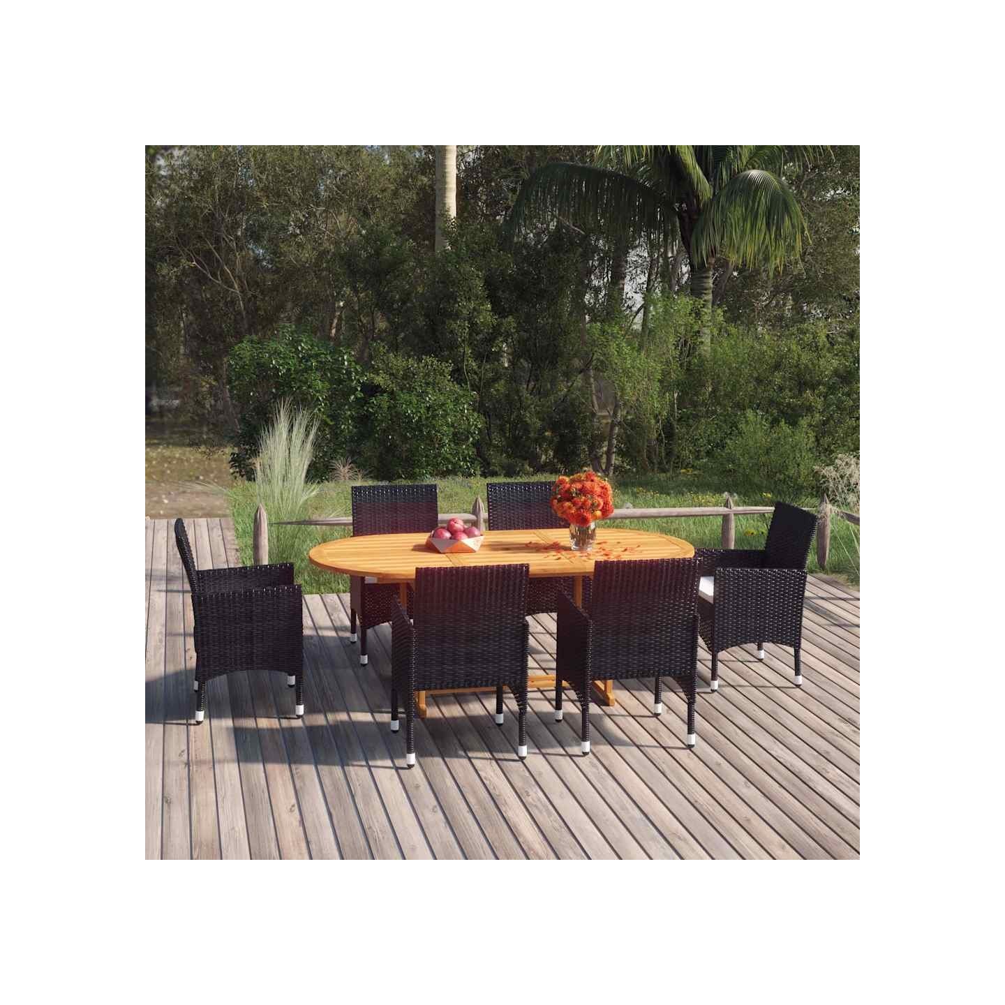 Ensemble à manger de jardin 7 pcs Résine tressée Noir