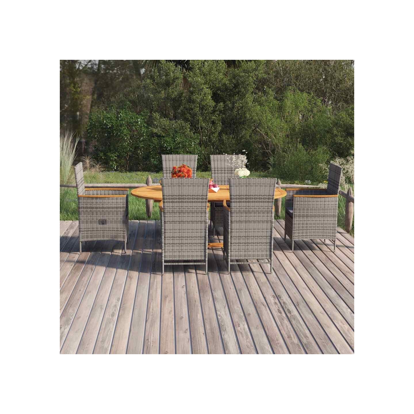 Ensemble à manger de jardin 7 pcs Résine tressée Gris