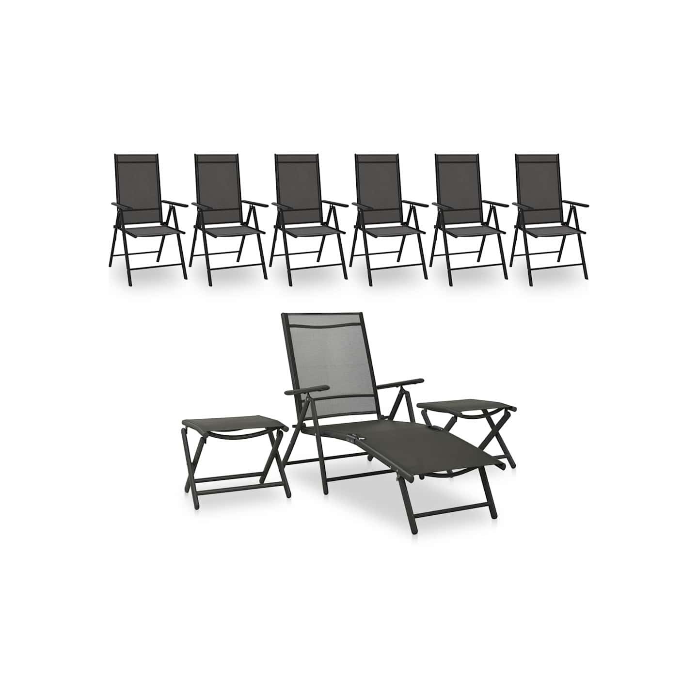 Salon de jardin 9 pcs Noir et anthracite