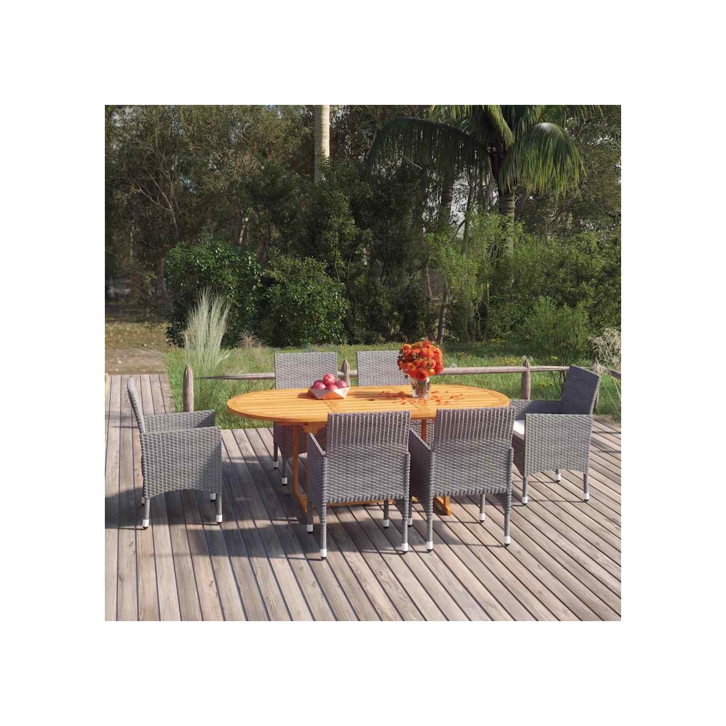 Ensemble à manger de jardin 7 pcs Résine tressée Gris