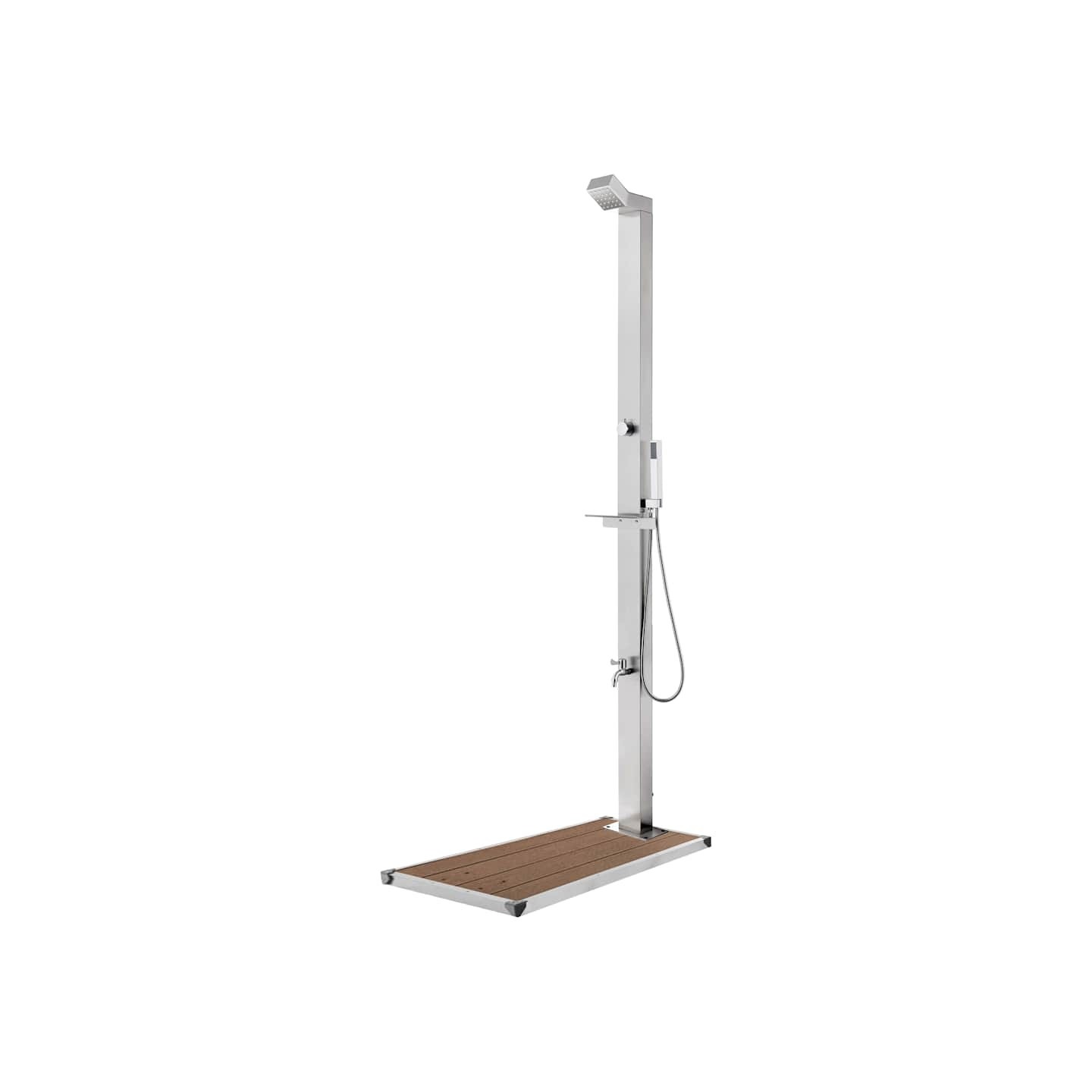 Douche de jardin avec base marron 225 cm Acier inoxydable