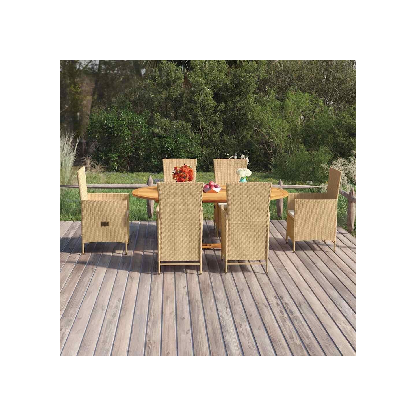 Ensemble à manger de jardin 7 pcs Résine tressée Beige