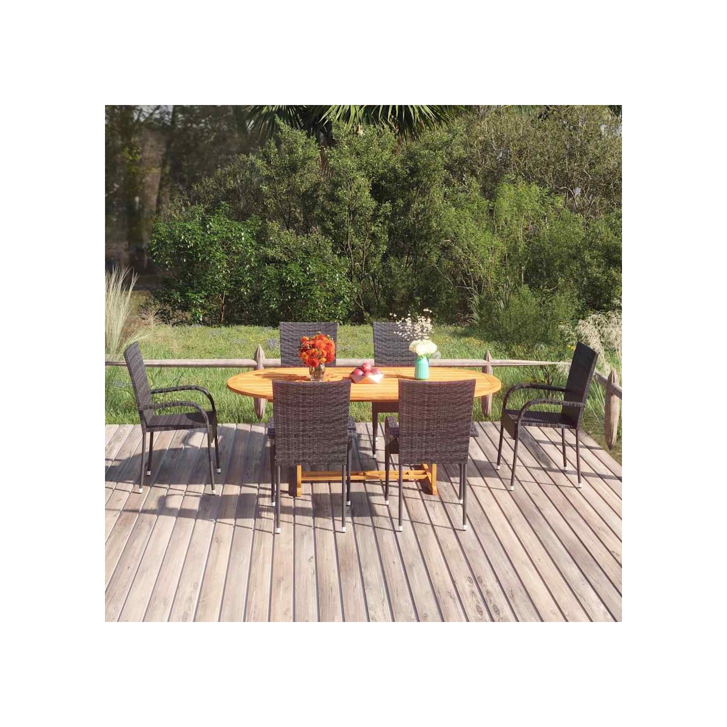 Ensemble à manger de jardin 7 pcs Résine tressée Noir