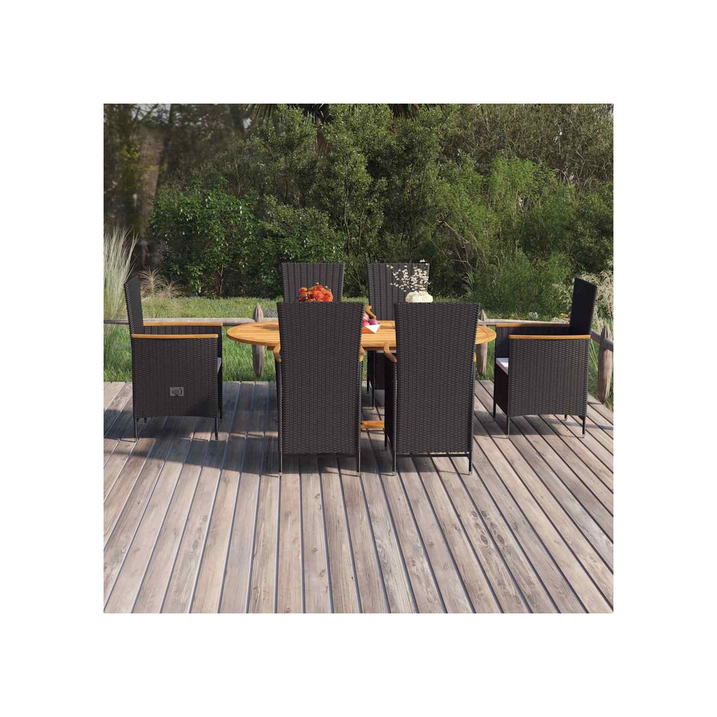 Ensemble à manger de jardin 7 pcs Résine tressée Noir
