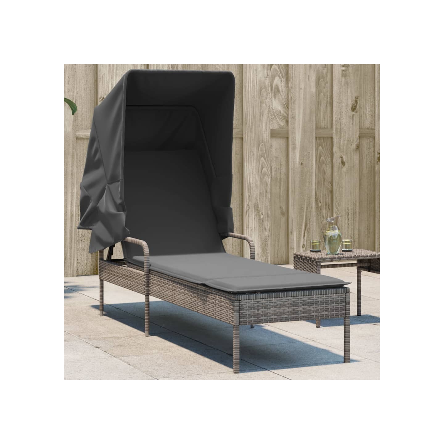 Chaise longue avec auvent gris résine tressée
