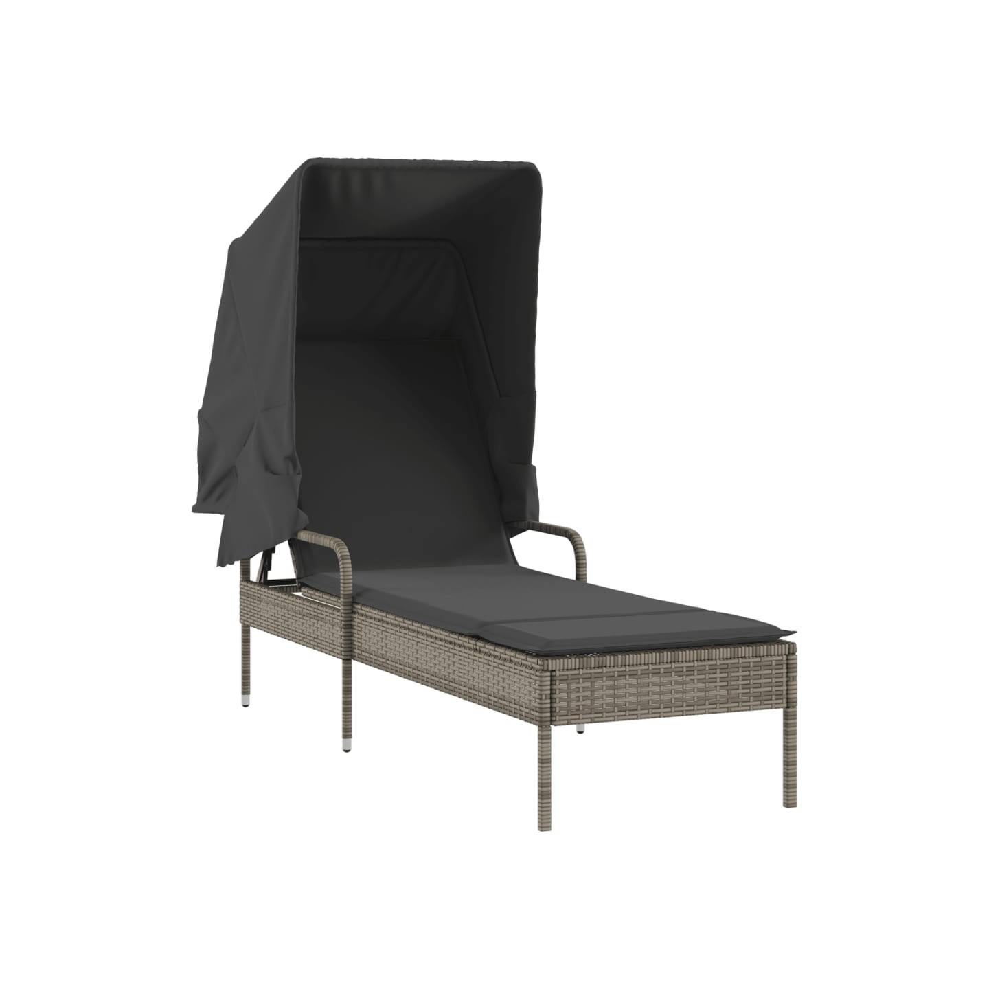Chaise longue avec auvent gris résine tressée