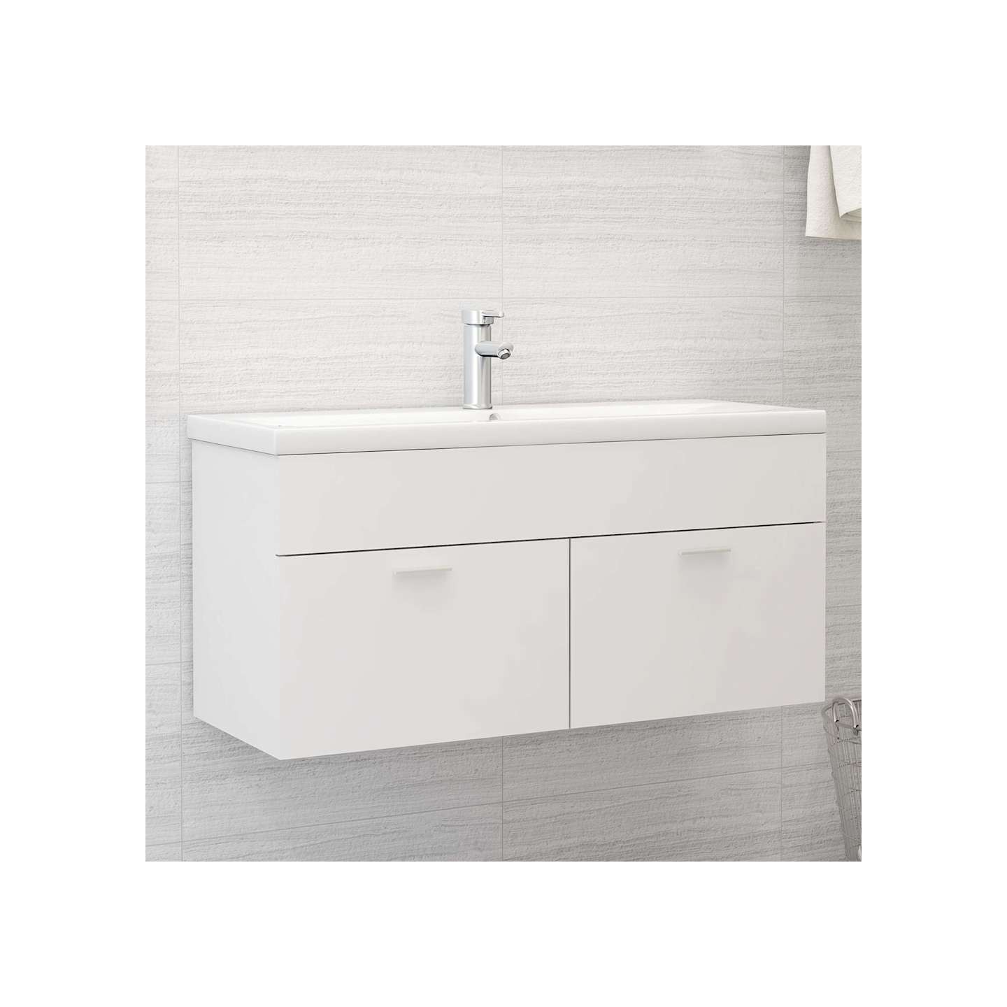 Armoire d'évier avec lavabo intégré Blanc Aggloméré