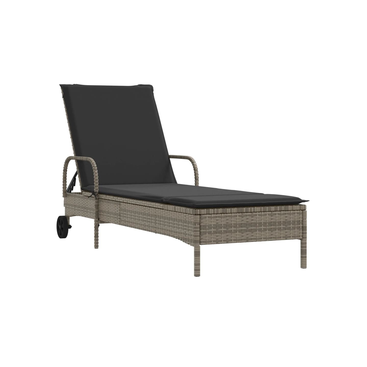 Chaise longue avec roues et coussin gris résine tressée
