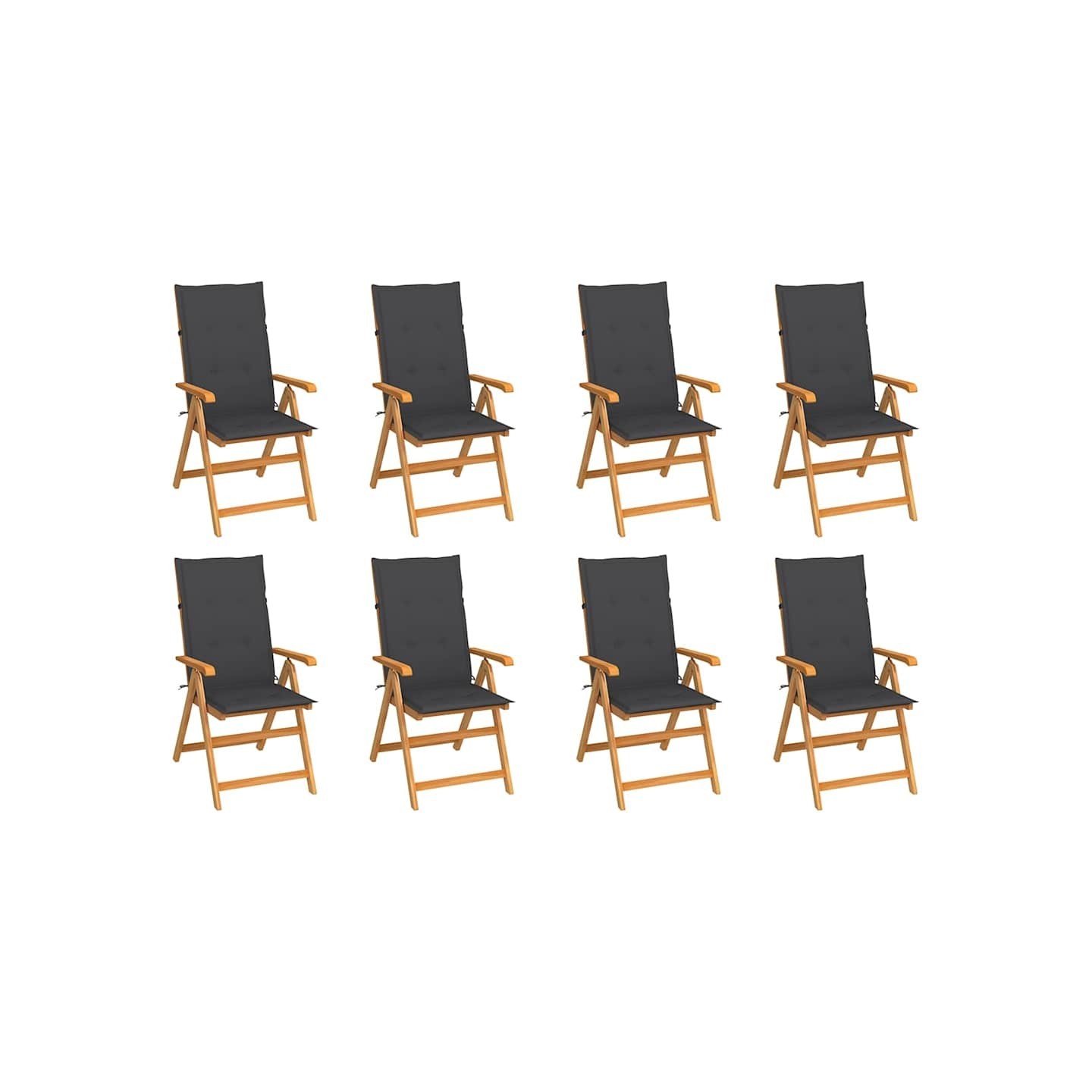 Fauteuils pliants inclinables avec coussins 8 pcs teck massif