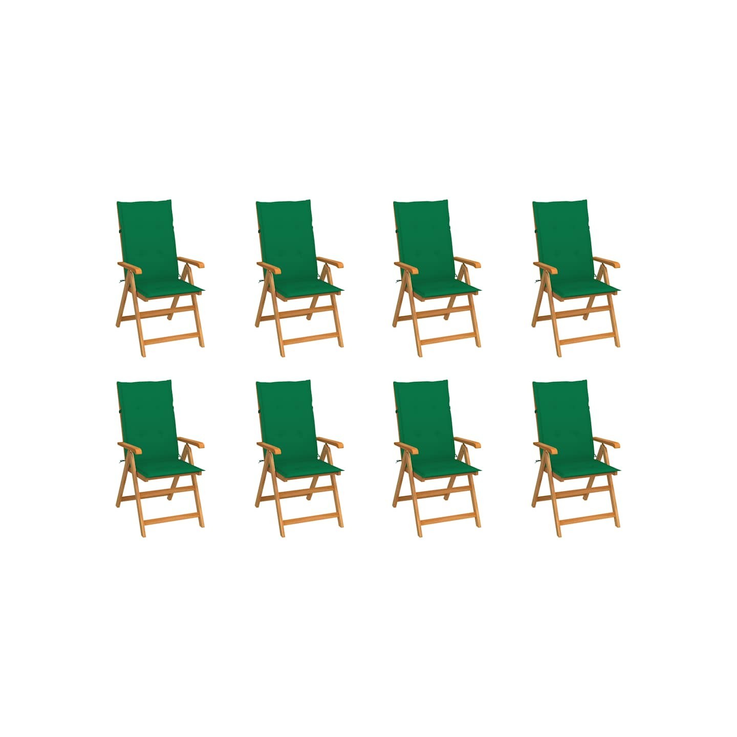 Fauteuils pliants inclinables avec coussins 8 pcs teck massif