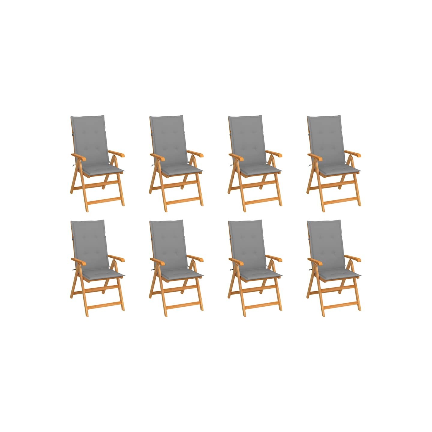 Fauteuils pliants inclinables avec coussins 8 pcs teck massif