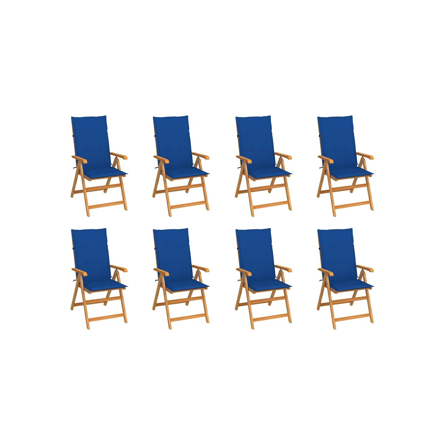 Fauteuils pliants inclinables avec coussins 8 pcs teck massif
