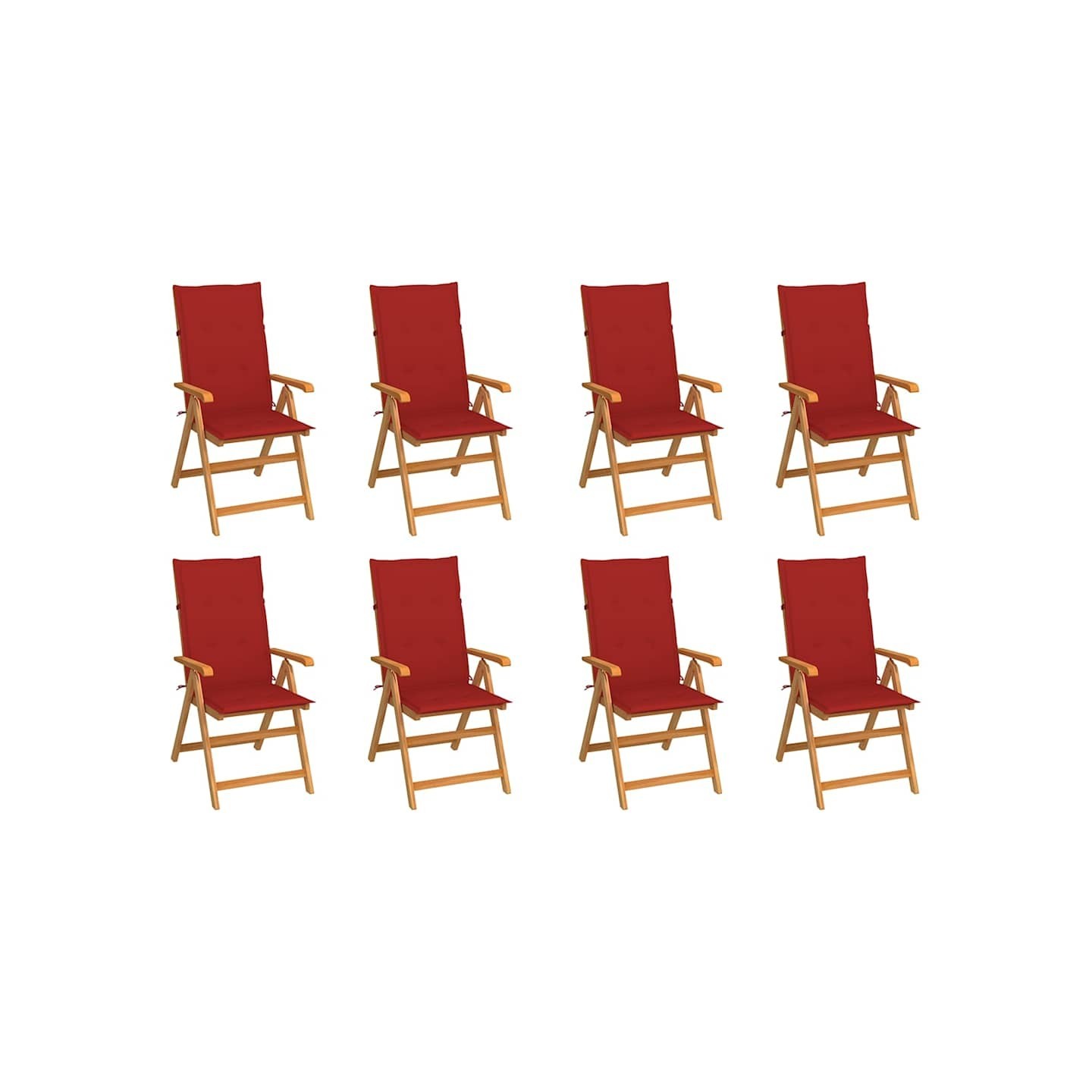 Fauteuils pliants inclinables avec coussins 8 pcs teck massif