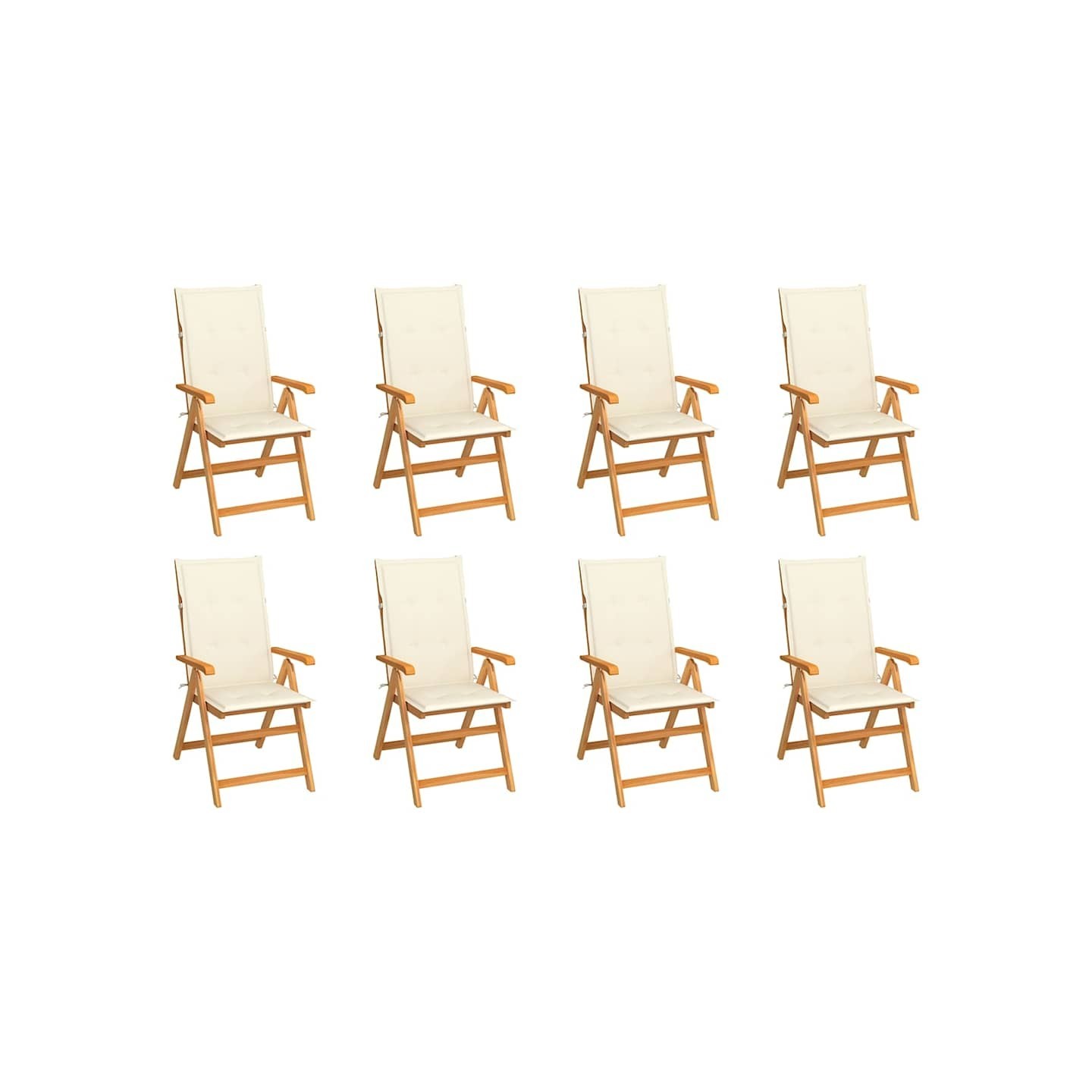 Fauteuils pliants inclinables avec coussins 8 pcs teck massif