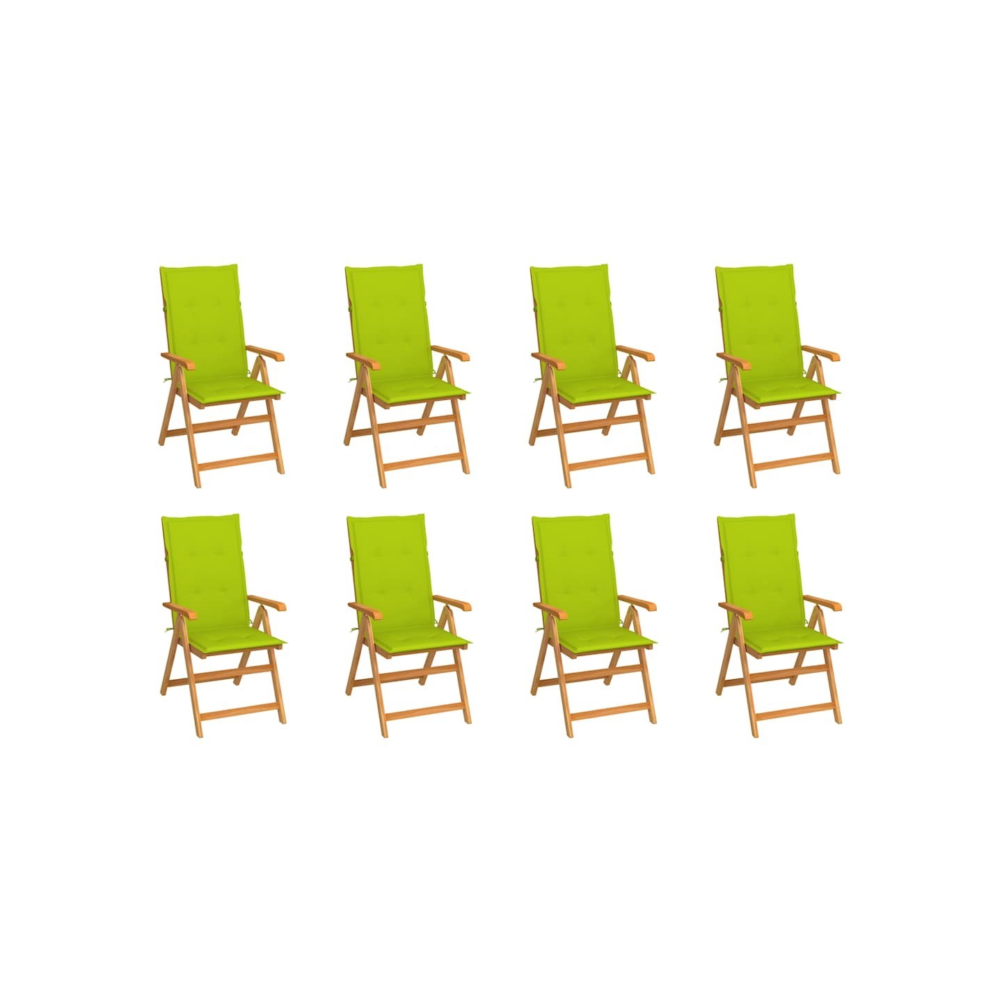 Fauteuils pliants inclinables avec coussins 8 pcs teck massif