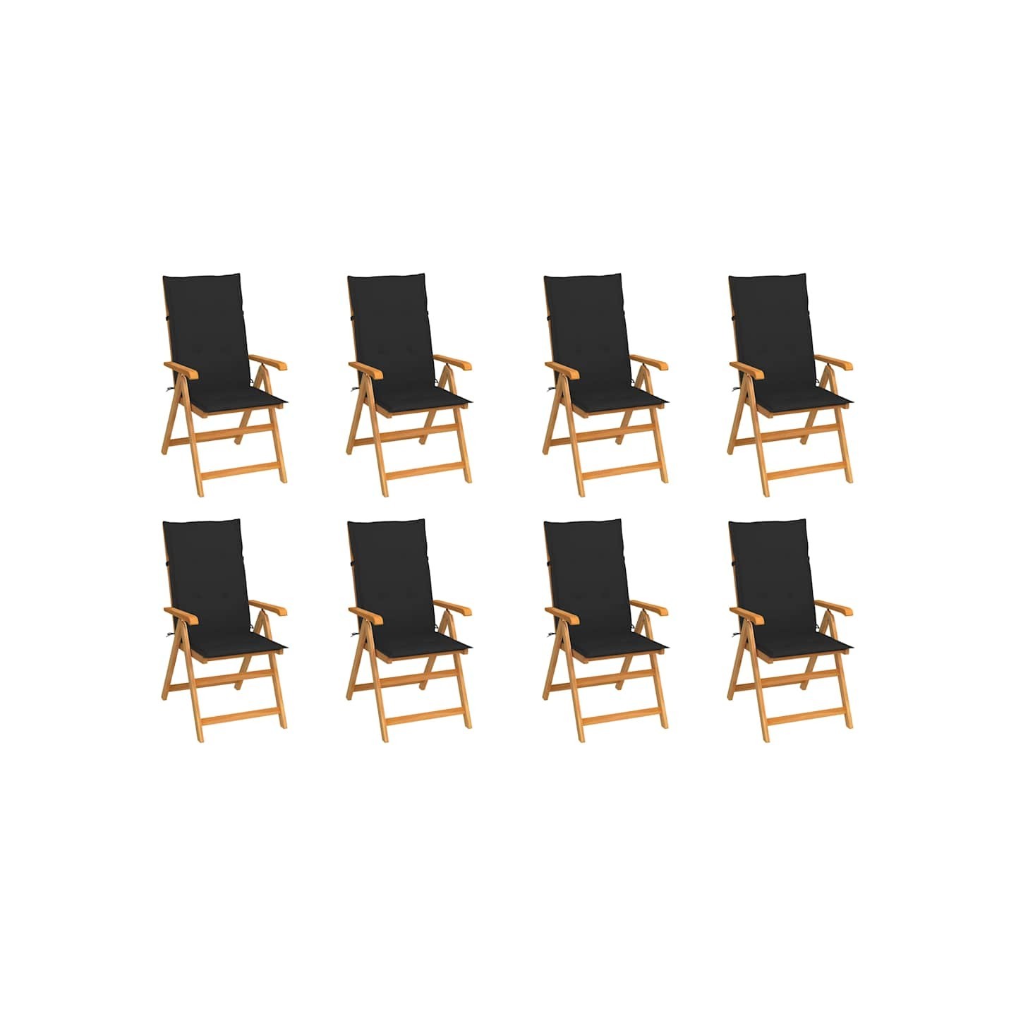 Fauteuils pliants inclinables avec coussins 8 pcs teck massif