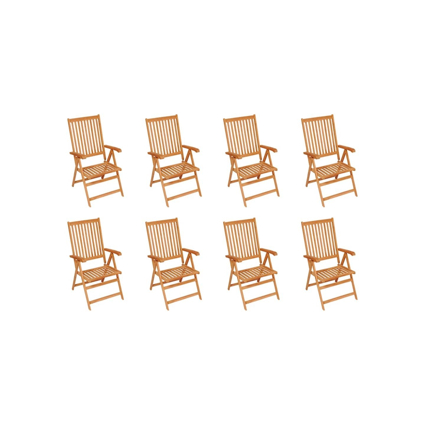 Fauteuils pliants inclinables, 8 pièces, en teck massif