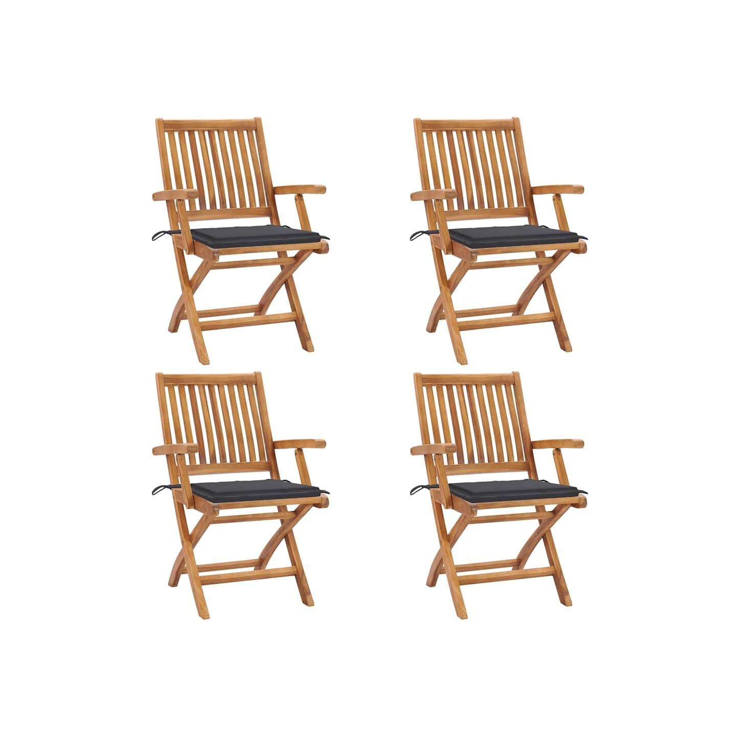 Chaises pliantes avec coussins, 4 pièces, en teck massif
